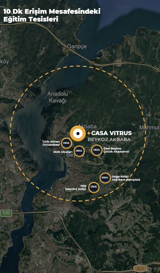 CasaVitrus eğitim tesislerine erişim haritası