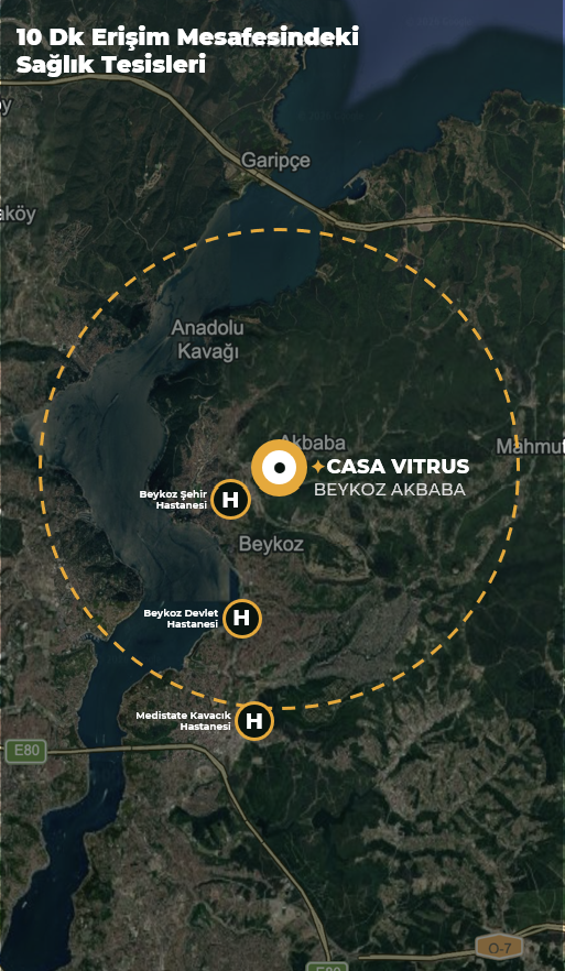CasaVitrus sağlık tesislerine erişim haritası